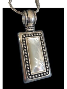 Premier Designs Silver-Tone Pendant Necklace with Cream Rectangular Stone